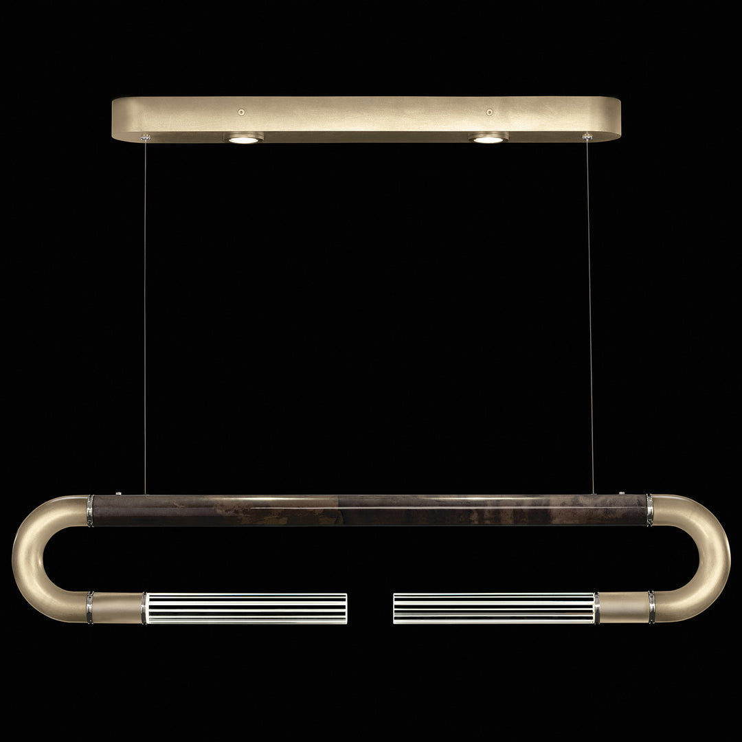 Fine Art Handcrafted Lighting Antonia 52"W Linear Pendant in Standard Soft Gold Leaf, Nickel, Charcoal (924140-521ST)