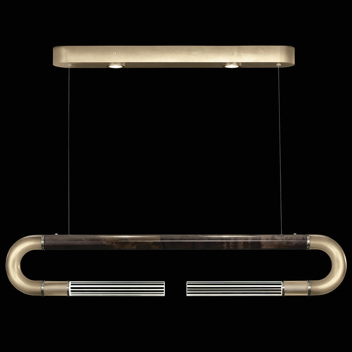 Fine Art Handcrafted Lighting Antonia 52"W Linear Pendant in Standard Soft Gold Leaf, Nickel, Charcoal (924140-521ST)