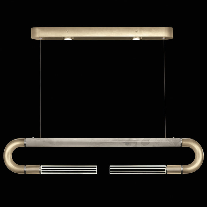 Fine Art Handcrafted Lighting Antonia 52"W Linear Pendant in Standard Soft Gold Leaf, Nickel, Smoke (924140-522ST)