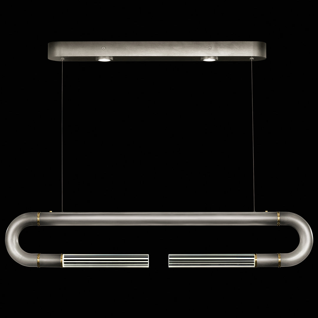Fine Art Handcrafted Lighting Antonia 52"W Linear Pendant in Soft Ombre Silver Leaf, Brass, No Parchment/Same as Finish (924140-710ST)