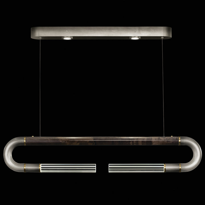 Fine Art Handcrafted Lighting Antonia 52"W Linear Pendant in Soft Ombre Silver Leaf, Brass, Charcoal (924140-711ST)