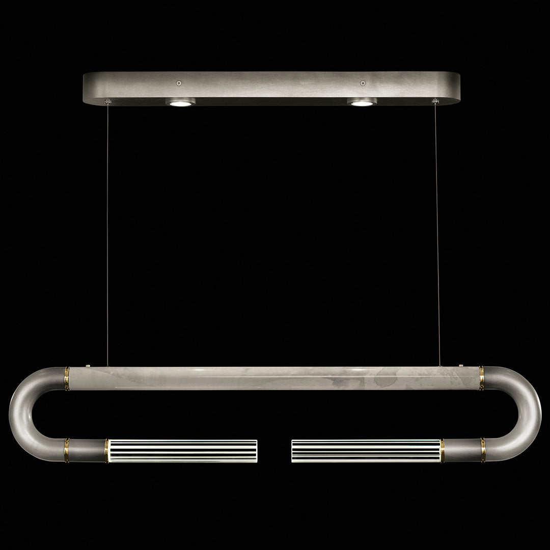 Fine Art Handcrafted Lighting Antonia 52"W Linear Pendant in Soft Ombre Silver Leaf, Brass, Smoke (924140-712ST)