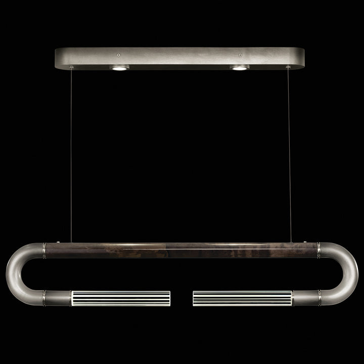 Fine Art Handcrafted Lighting Antonia 52"W Linear Pendant in Soft Ombre Silver Leaf, Nickel, Charcoal (924140-721ST)