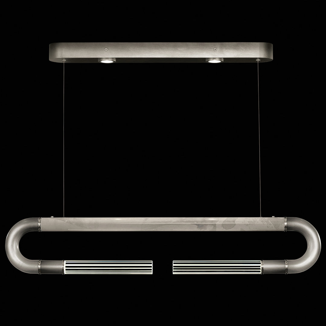 Fine Art Handcrafted Lighting Antonia 52"W Linear Pendant in Soft Ombre Silver Leaf, Nickel, Smoke (924140-722ST)