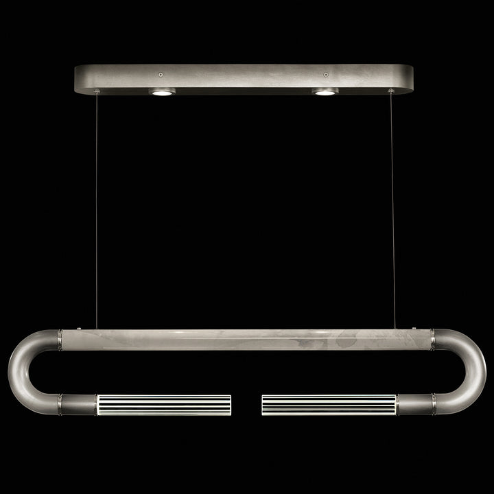 Fine Art Handcrafted Lighting Antonia 52"W Linear Pendant in Soft Ombre Silver Leaf, Nickel, Smoke (924140-722ST)
