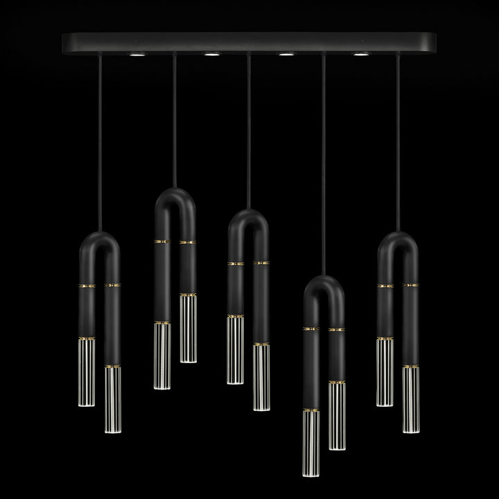 Fine Art Handcrafted Lighting Antonia 51.5"W Linear Pendant in Standard Black Iron, Brass, No Parchment/Same as Finish (923140-110ST)