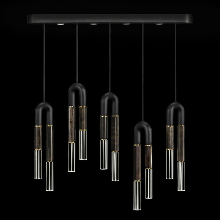 Fine Art Handcrafted Lighting Antonia 51.5"W Linear Pendant in Standard Black Iron, Brass, Charcoal (923140-111ST)