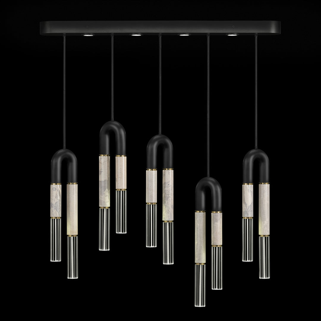 Fine Art Handcrafted Lighting Antonia 51.5"W Linear Pendant in Standard Black Iron, Brass, Smoke (923140-112ST)