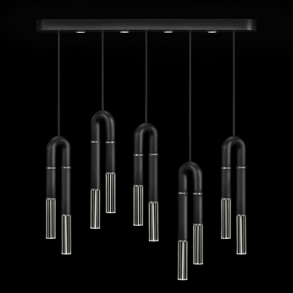 Fine Art Handcrafted Lighting Antonia 51.5"W Linear Pendant in Standard Black Iron, Nickel, No Parchment/Same as Finish (923140-120ST)