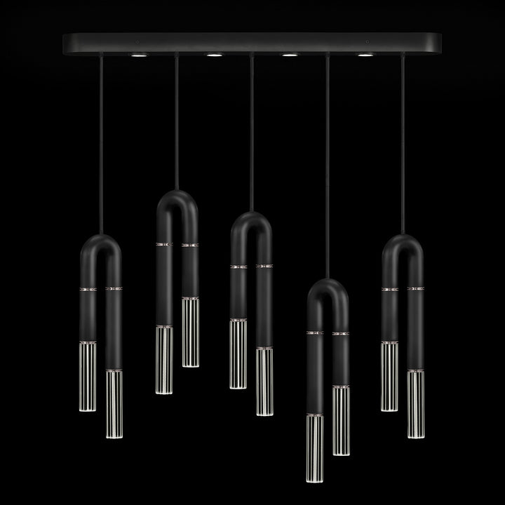 Fine Art Handcrafted Lighting Antonia 51.5"W Linear Pendant in Standard Black Iron, Nickel, No Parchment/Same as Finish (923140-120ST)