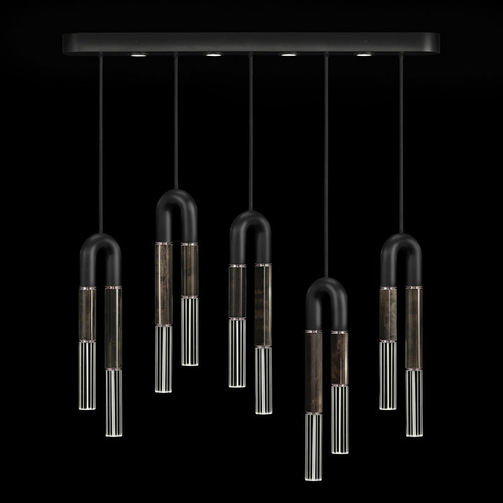 Fine Art Handcrafted Lighting Antonia 51.5"W Linear Pendant in Standard Black Iron, Nickel, Charcoal (923140-121ST)