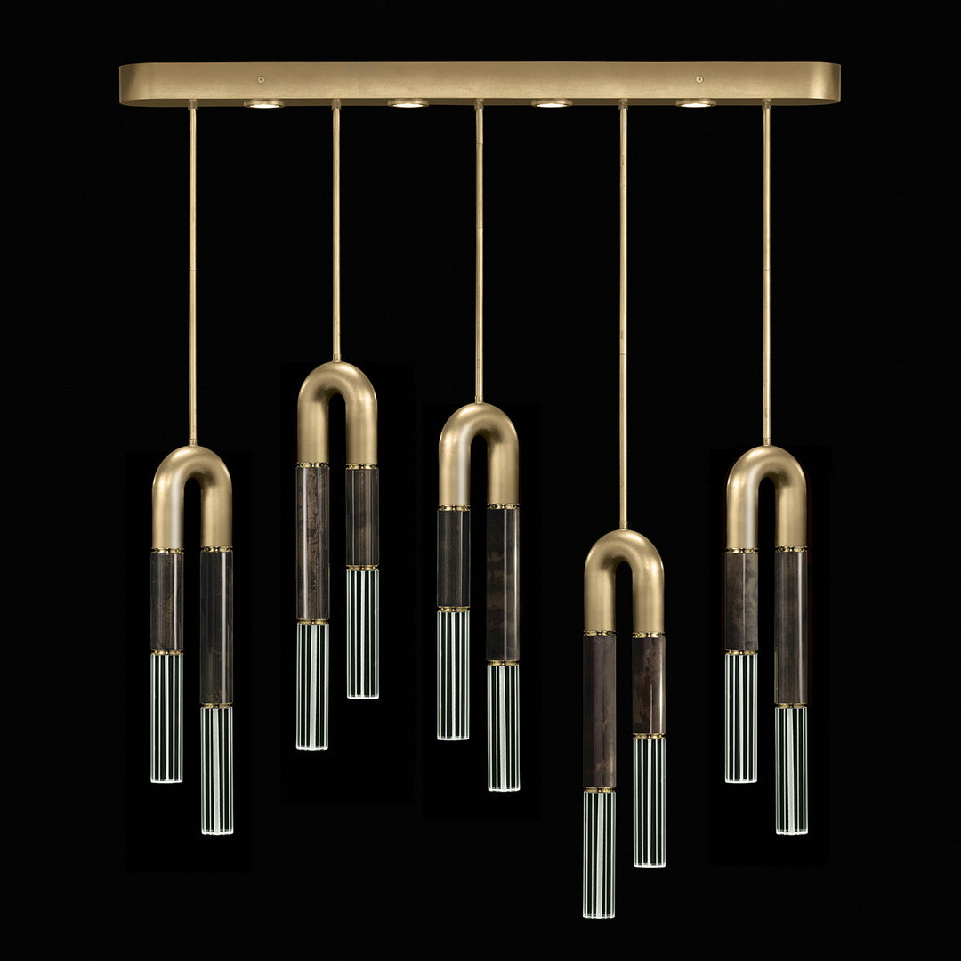 Fine Art Handcrafted Lighting Antonia 51.5"W Linear Pendant in Standard Gold Leaf, Brass, Charcoal (923140-311ST)