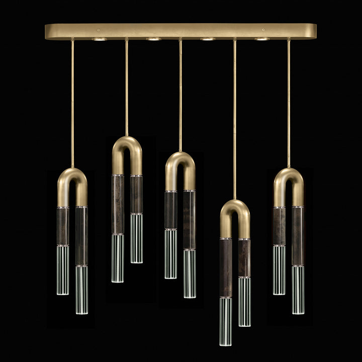 Fine Art Handcrafted Lighting Antonia 51.5"W Linear Pendant in Standard Gold Leaf, Nickel, Charcoal (923140-321ST)