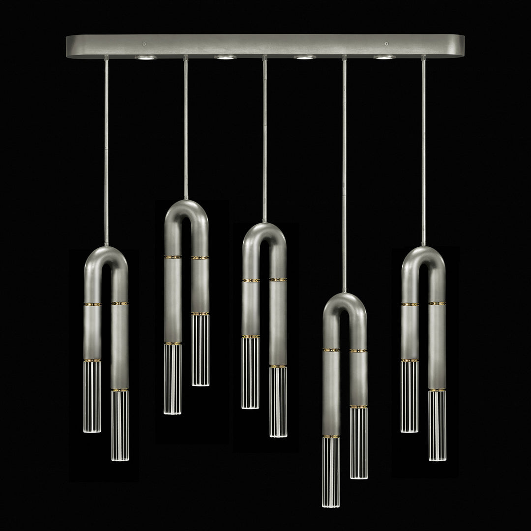 Fine Art Handcrafted Lighting Antonia 51.5"W Linear Pendant in Standard Silver Leaf, Brass, No Parchment/Same as Finish (923140-410ST)