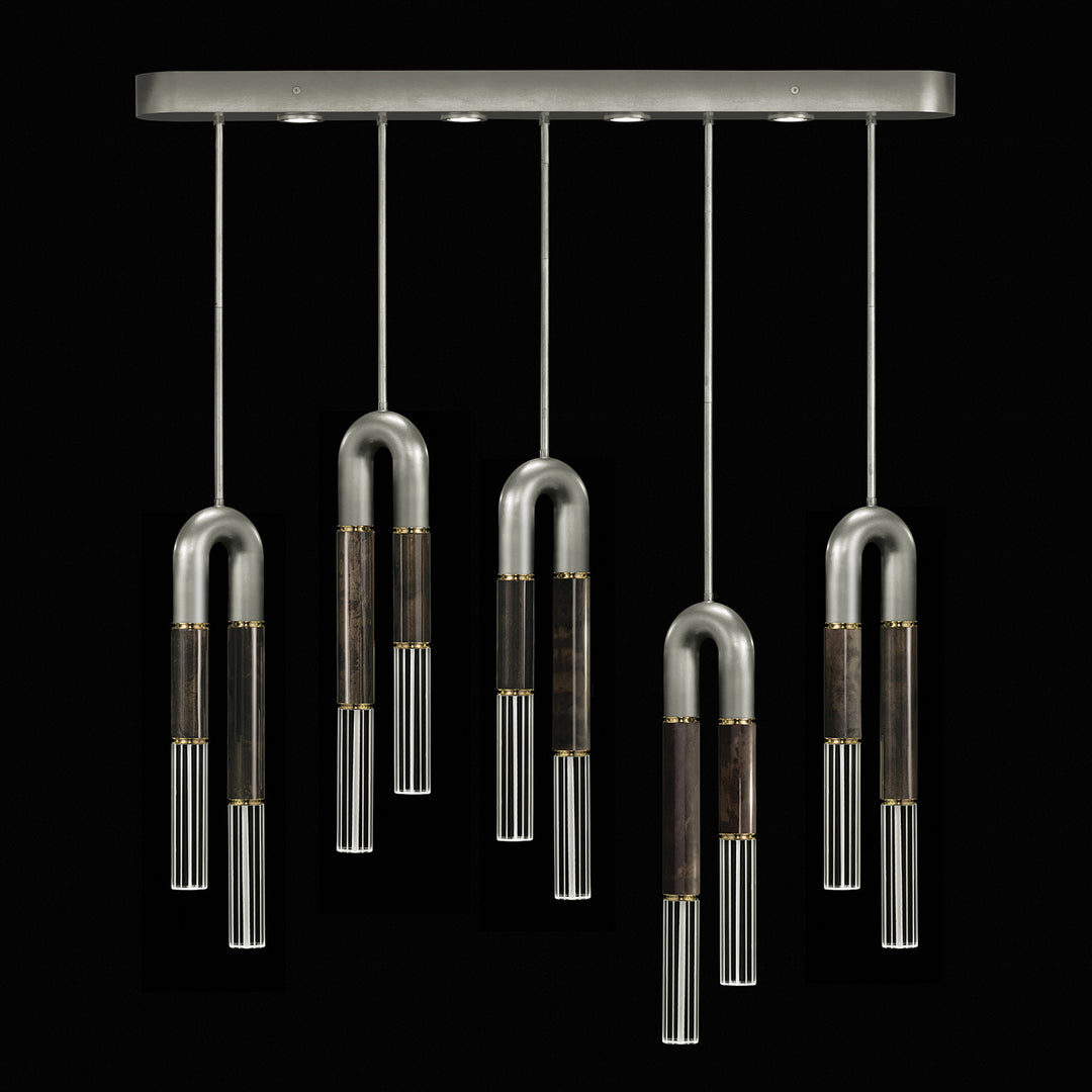 Fine Art Handcrafted Lighting Antonia 51.5"W Linear Pendant in Standard Silver Leaf, Brass, Charcoal (923140-411ST)