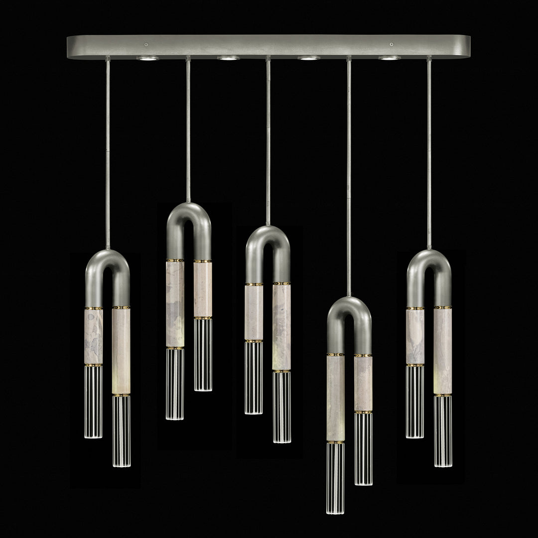 Fine Art Handcrafted Lighting Antonia 51.5"W Linear Pendant in Standard Silver Leaf, Brass, Smoke (923140-412ST)