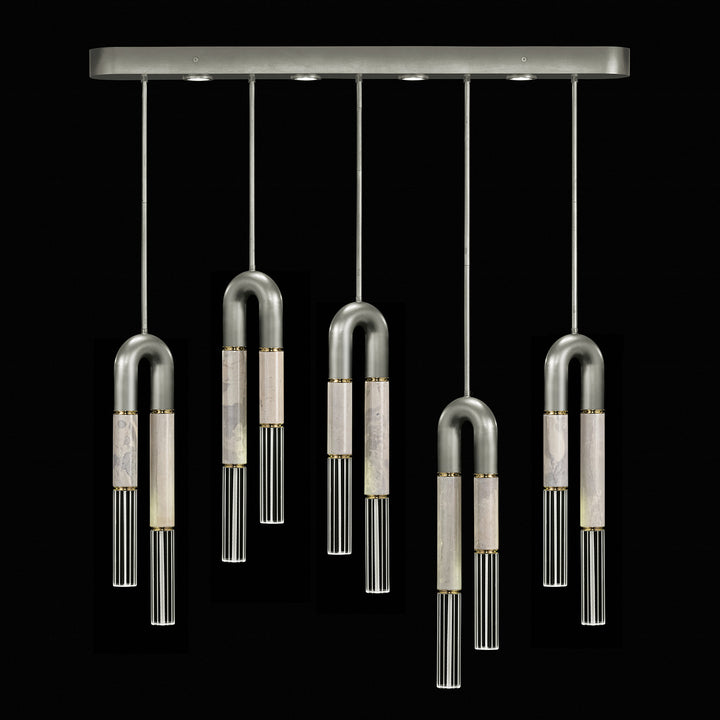 Fine Art Handcrafted Lighting Antonia 51.5"W Linear Pendant in Standard Silver Leaf, Brass, Smoke (923140-412ST)