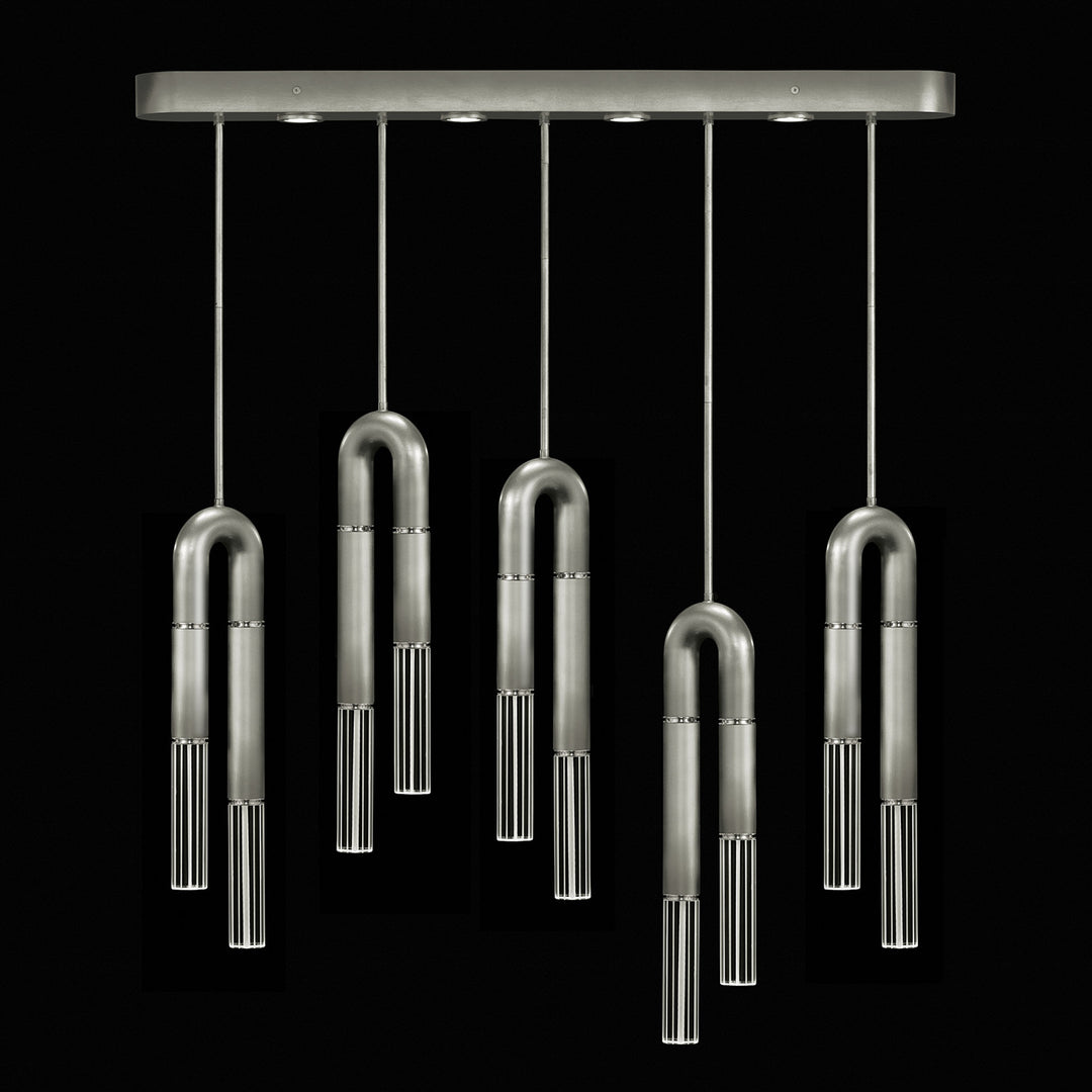 Fine Art Handcrafted Lighting Antonia 51.5"W Linear Pendant in Standard Silver Leaf, Nickel, No Parchment/Same as Finish (923140-420ST)