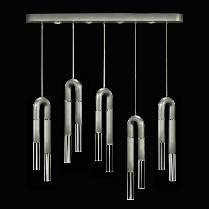 Fine Art Handcrafted Lighting Antonia 51.5"W Linear Pendant in Standard Silver Leaf, Nickel, No Parchment/Same as Finish (923140-420ST)