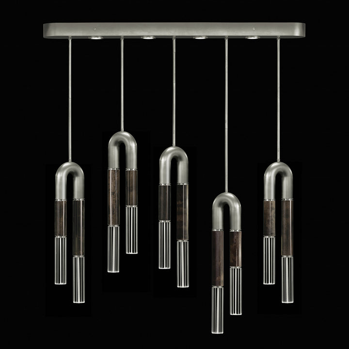 Fine Art Handcrafted Lighting Antonia 51.5"W Linear Pendant in Standard Silver Leaf, Nickel, Charcoal (923140-421ST)
