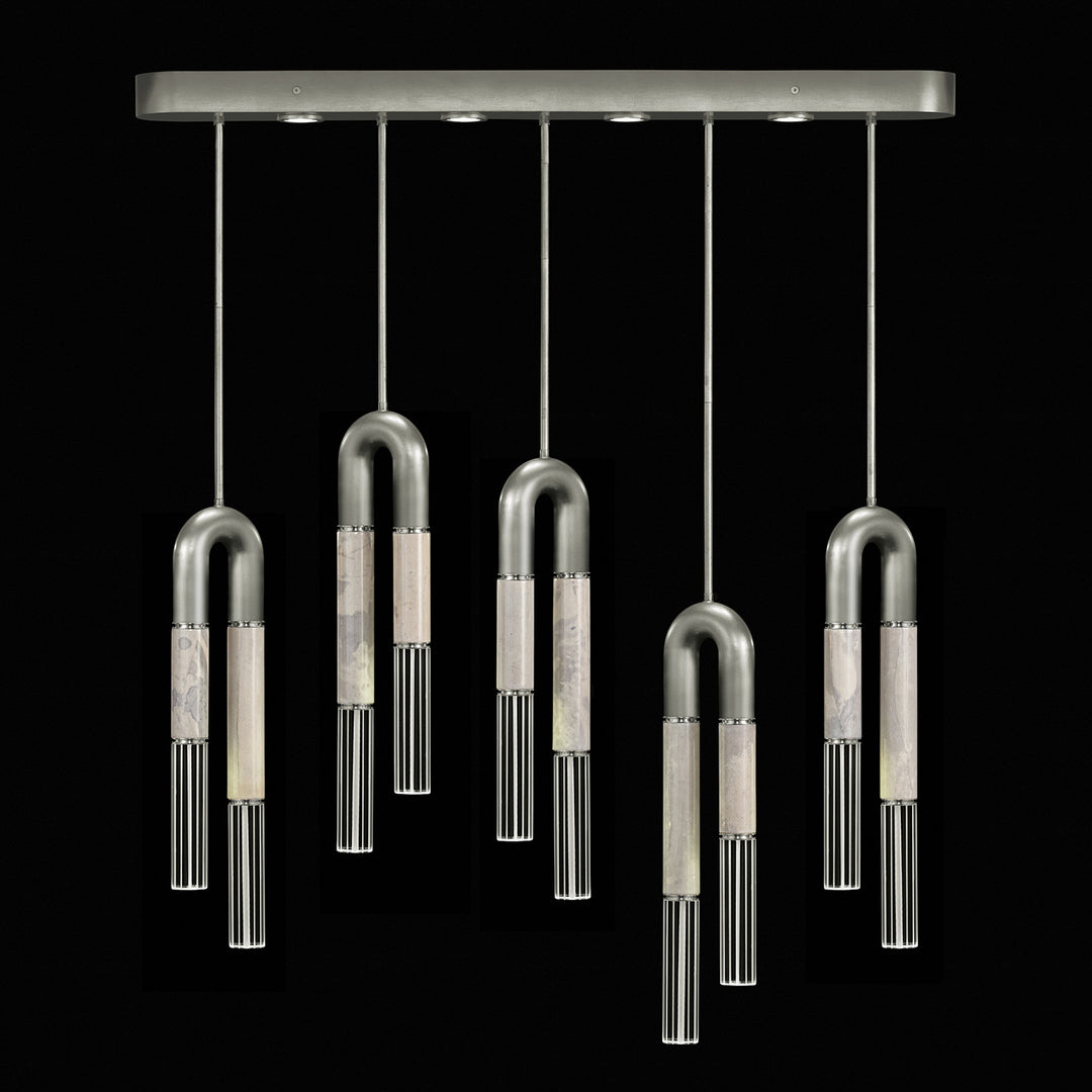 Fine Art Handcrafted Lighting Antonia 51.5"W Linear Pendant in Standard Silver Leaf, Nickel, Smoke (923140-422ST)