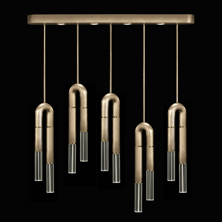 Fine Art Handcrafted Lighting Antonia 51.5"W Linear Pendant in Standard Soft Gold Leaf, Brass, No Parchment/Same as Finish (923140-510ST)