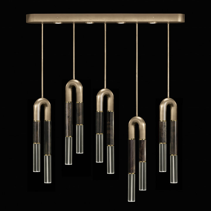 Fine Art Handcrafted Lighting Antonia 51.5"W Linear Pendant in Standard Soft Gold Leaf, Brass, Charcoal (923140-511ST)