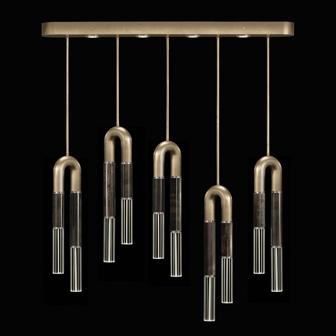Fine Art Handcrafted Lighting Antonia 51.5"W Linear Pendant in Standard Soft Gold Leaf, Brass, Smoke (923140-512ST)