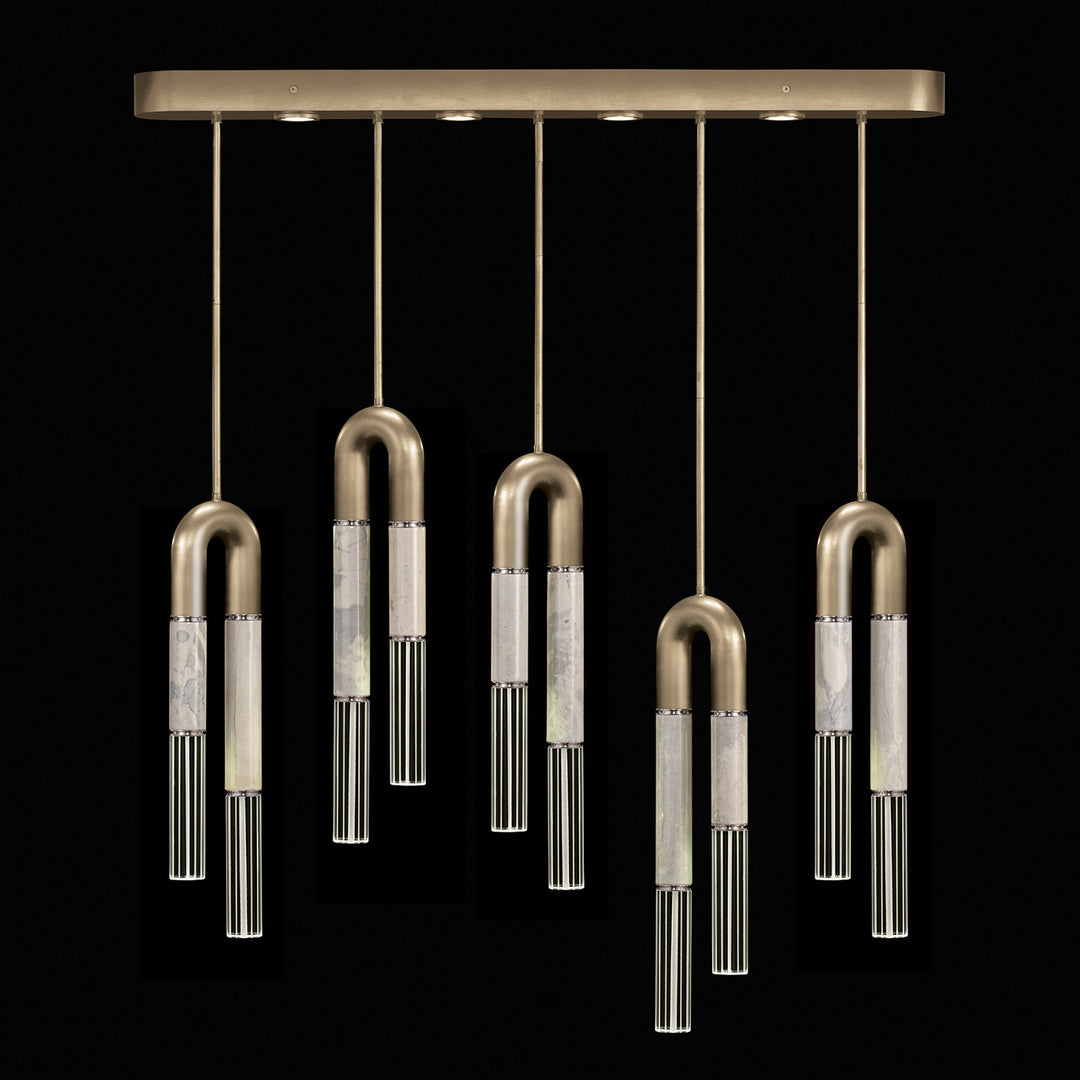 Fine Art Handcrafted Lighting Antonia 51.5"W Linear Pendant in Standard Soft Gold Leaf, Nickel, Smoke (923140-522ST)