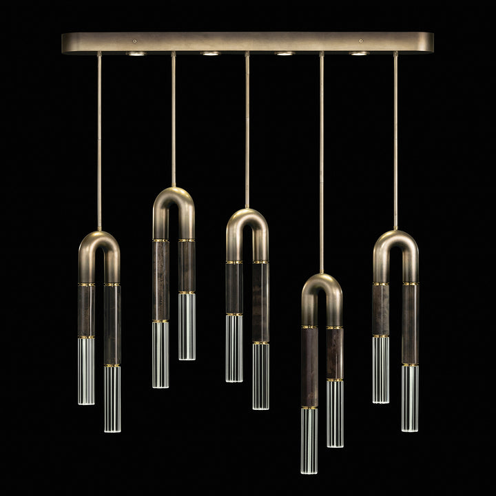 Fine Art Handcrafted Lighting Antonia 51.5"W Linear Pendant in Soft Ombre Bronze, Brass, Charcoal (923140-611ST)