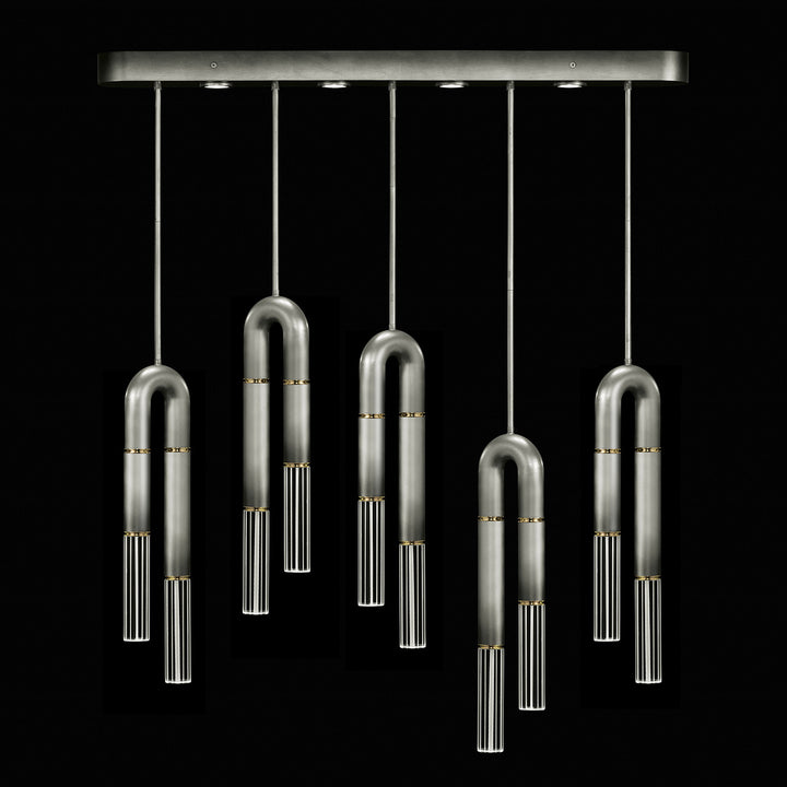 Fine Art Handcrafted Lighting Antonia 51.5"W Linear Pendant in Soft Ombre Silver Leaf, Brass, No Parchment/Same as Finish (923140-710ST)