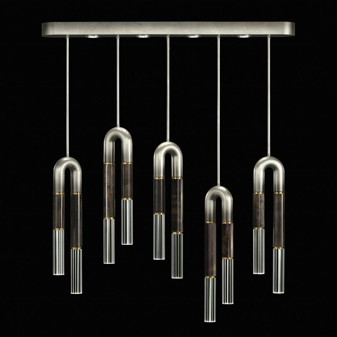 Fine Art Handcrafted Lighting Antonia 51.5"W Linear Pendant in Soft Ombre Silver Leaf, Brass, Charcoal (923140-711ST)