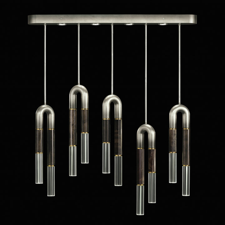 Fine Art Handcrafted Lighting Antonia 51.5"W Linear Pendant in Soft Ombre Silver Leaf, Brass, Charcoal (923140-711ST)