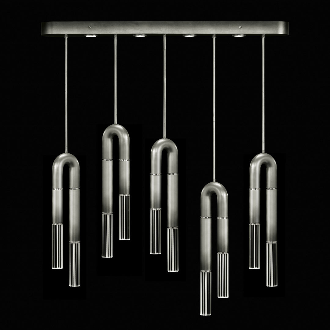 Fine Art Handcrafted Lighting Antonia 51.5"W Linear Pendant in Soft Ombre Silver Leaf, Nickel, No Parchment/Same as Finish (923140-720ST)