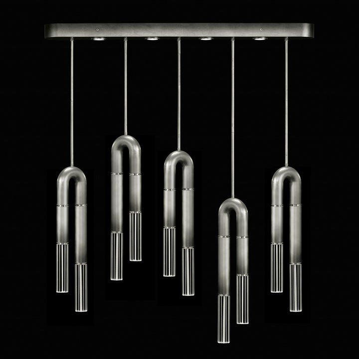 Fine Art Handcrafted Lighting Antonia 51.5"W Linear Pendant in Soft Ombre Silver Leaf, Nickel, No Parchment/Same as Finish (923140-720ST)
