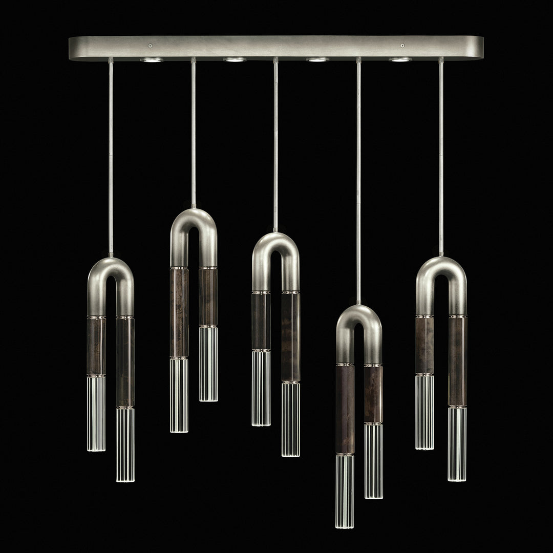 Fine Art Handcrafted Lighting Antonia 51.5"W Linear Pendant in Soft Ombre Silver Leaf, Nickel, Charcoal (923140-721ST)