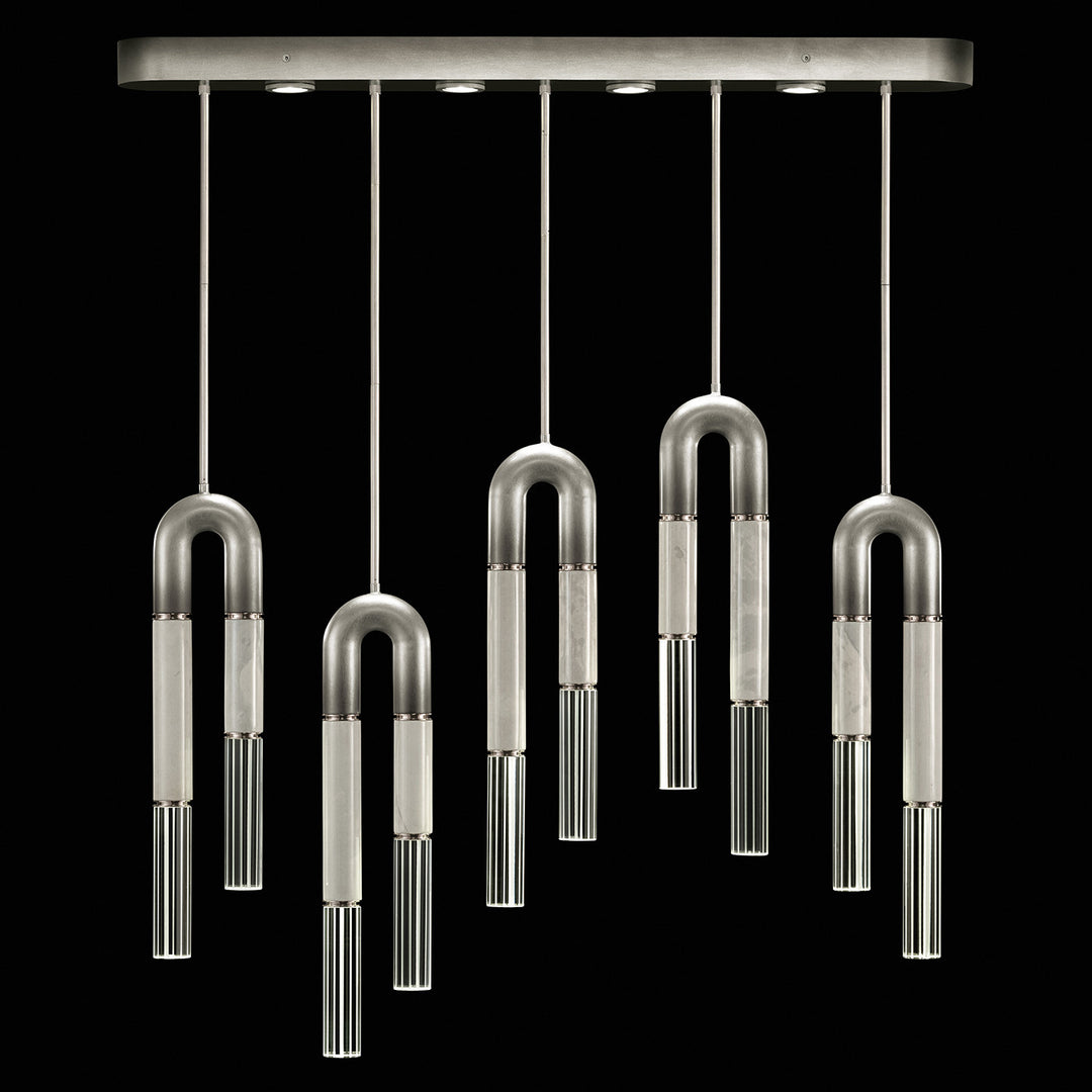 Fine Art Handcrafted Lighting Antonia 51.5"W Linear Pendant in Soft Ombre Silver Leaf, Nickel, Smoke (923140-722ST)