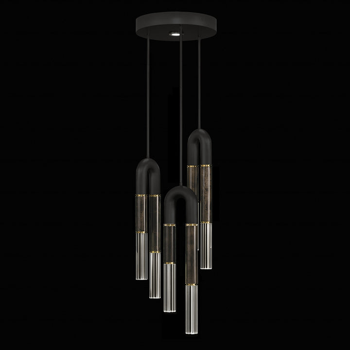 Fine Art Handcrafted Lighting Antonia 16"W Round Pendant 923840 in Standard Black Iron, Brass, Charcoal (923840-111ST)