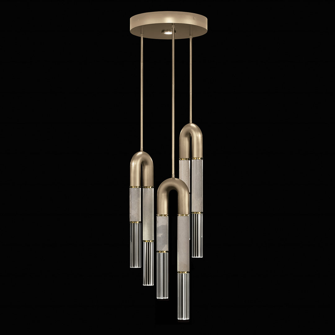 Fine Art Handcrafted Lighting Antonia 16"W Round Pendant 923840 in Standard Soft Gold Leaf, Brass, Smoke (923840-512ST)