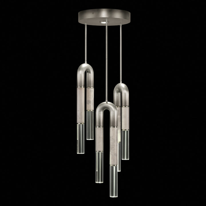 Fine Art Handcrafted Lighting Antonia 16"W Round Pendant 923840 in Soft Ombre Silver Leaf, Nickel, Smoke (923840-722ST)