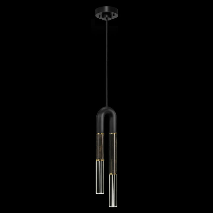 Fine Art Handcrafted Lighting Antonia 7"W Round Pendant in Standard Black Iron, Brass, Charcoal (923340-111ST)