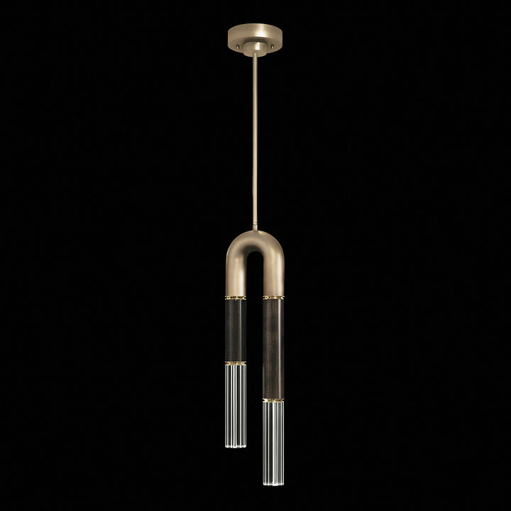 Fine Art Handcrafted Lighting Antonia 7"W Round Pendant in Standard Soft Gold Leaf, Brass, Charcoal (923340-511ST)
