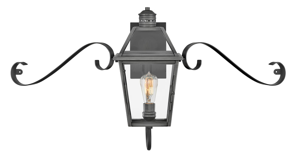 Hinkley Nouvelle Outdoor Wall Light Medium Wall Mount Lantern with Scroll Blackened Brass 2770BLB-SCR