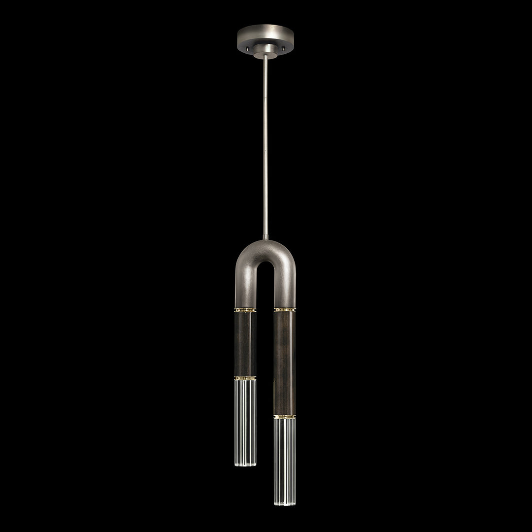 Fine Art Handcrafted Lighting Antonia 7"W Round Pendant in Soft Ombre Silver Leaf, Brass, Charcoal (923340-711ST)