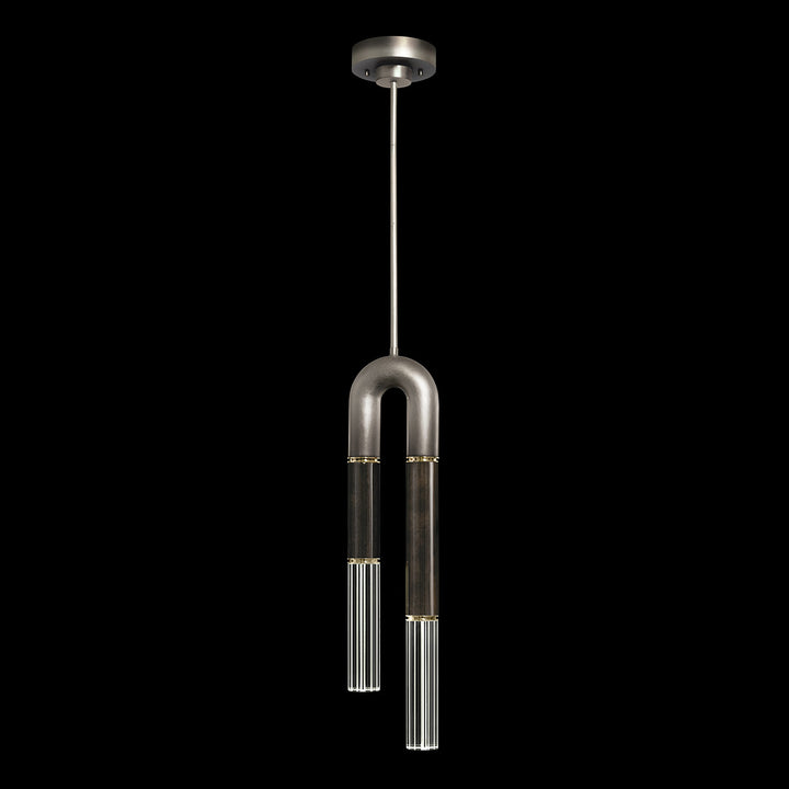 Fine Art Handcrafted Lighting Antonia 7"W Round Pendant in Soft Ombre Silver Leaf, Brass, Charcoal (923340-711ST)