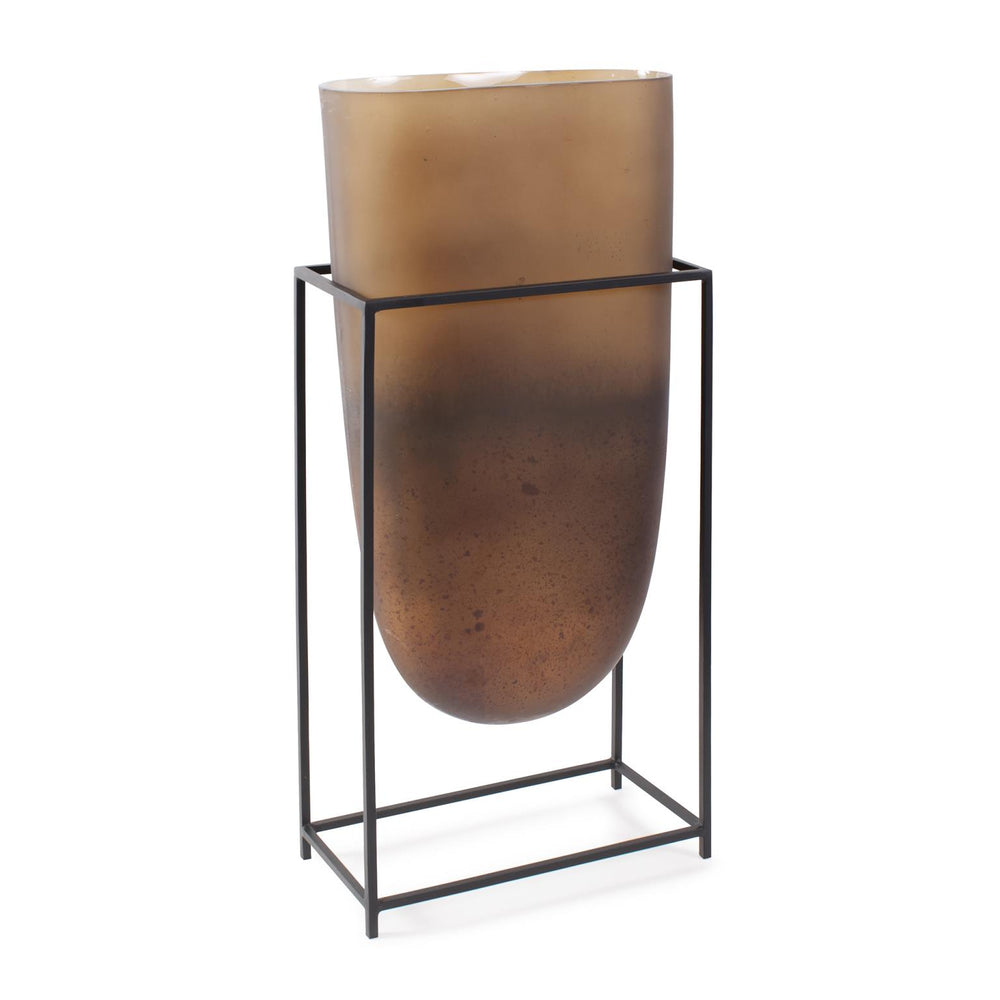 Howard Elliott Bronze Euler Vase with Black Iron Stand