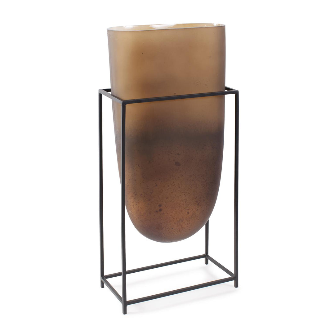 Howard Elliott Bronze Euler Vase with Black Iron Stand