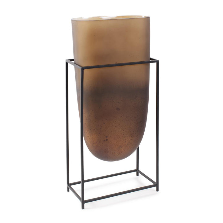 Howard Elliott Bronze Euler Vase with Black Iron Stand