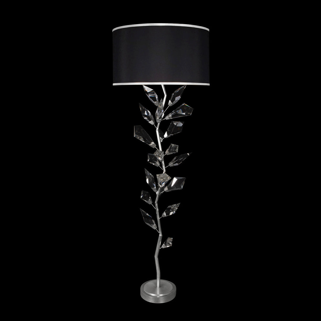 Fine Art Handcrafted Lighting Foret 71"H Floor Lamp in Standard Silver Leaf w/Black Fabric & Silver Inner Lining Shade (909220-11ST)