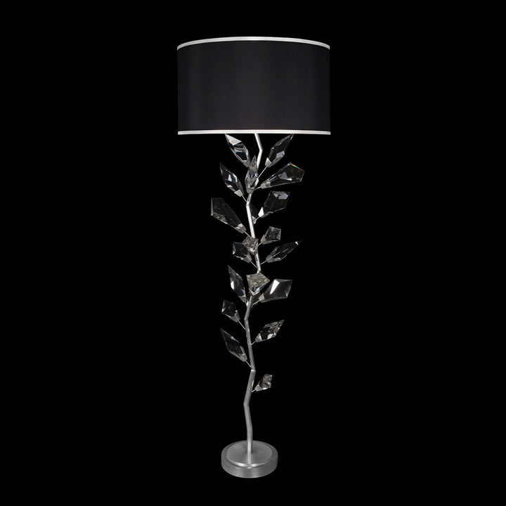 Fine Art Handcrafted Lighting Foret 71"H Floor Lamp in Standard Silver Leaf w/Black Fabric & Silver Inner Lining Shade (909220-11ST)